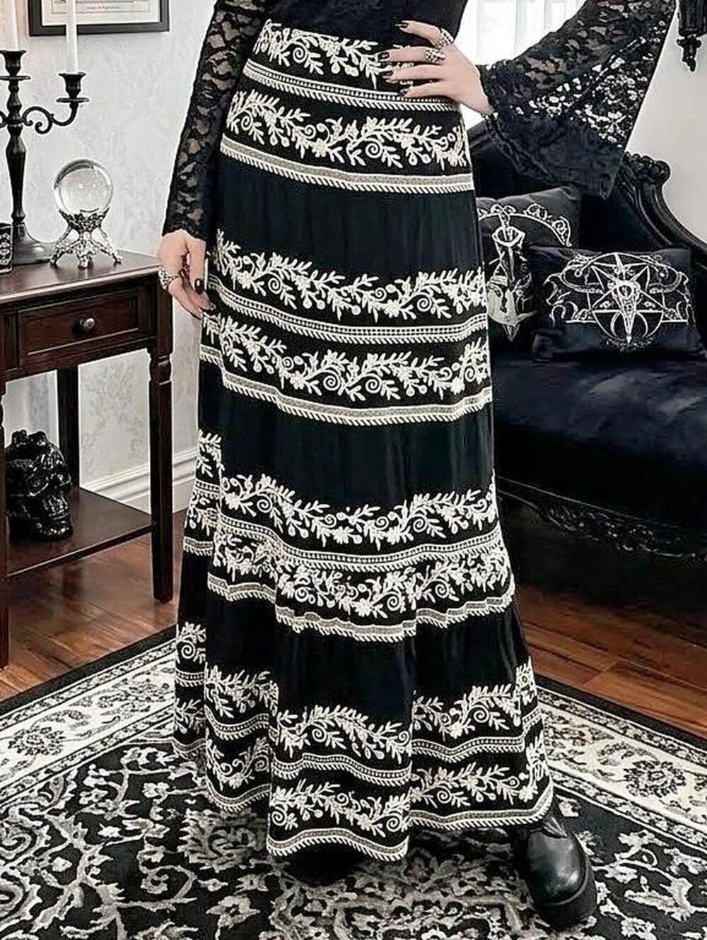 Antonio Melani  Embroidered Tiered Maxi Skirt Size 4